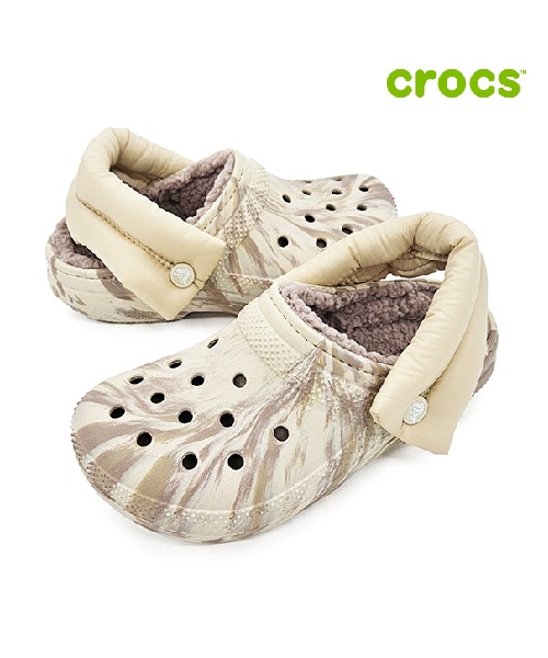 [크록스] 클래식 퍼프 스트랩 마블드 라인드 클로그 211980-2Y3 M4W6